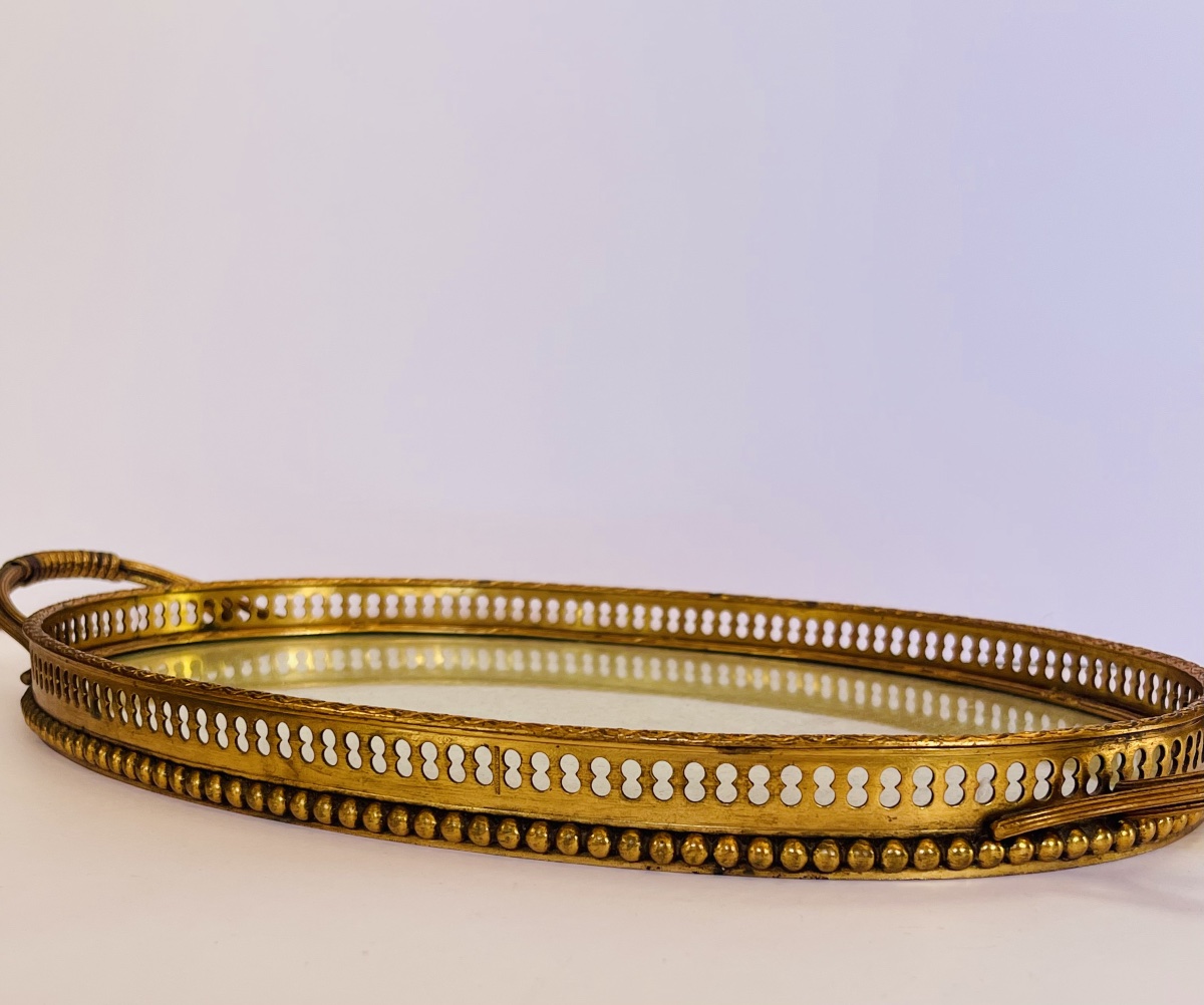 Brass Tray With Embroidery Under Glass -photo-8